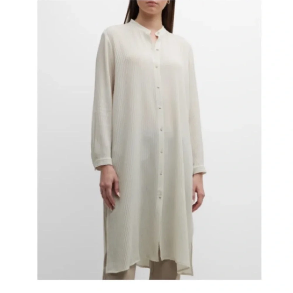 NWT EILEEN FISHER Accordion
Silk Jacquard Mandarin Collar
Long Shirt - Picture 7 of 11